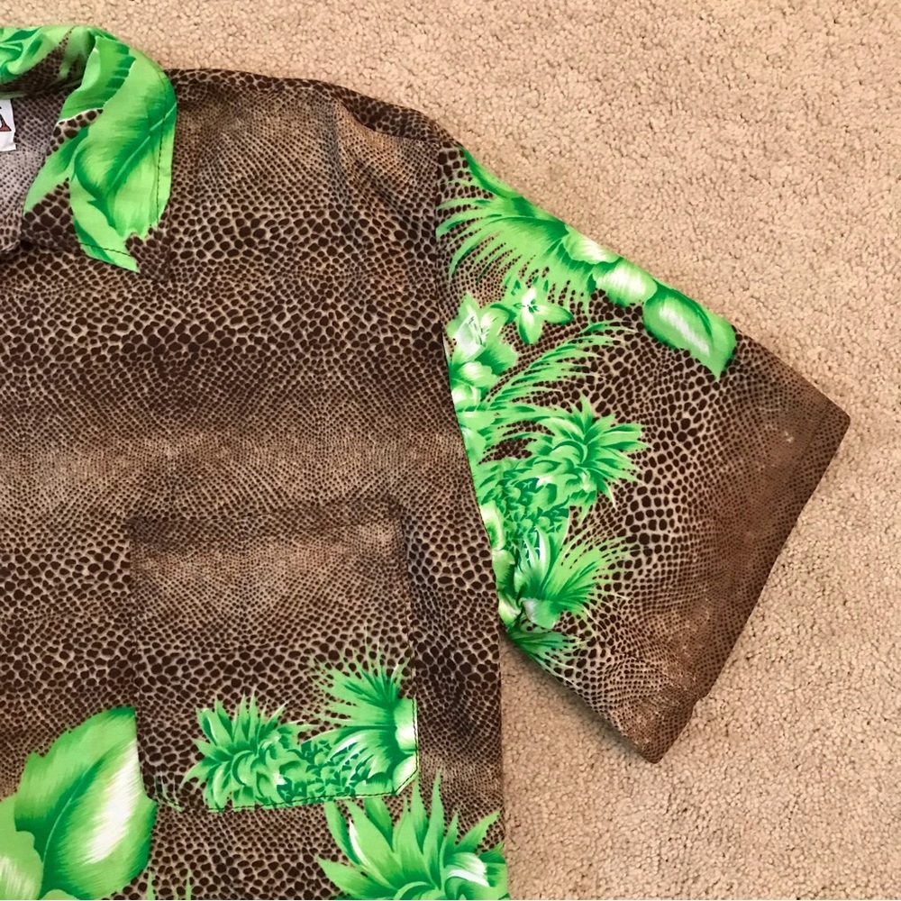 Coco Wave Hawaiian Camp Shirt Mens Medium Brown Green Relaxed Fit Tropical Print - Picture 6 of 9